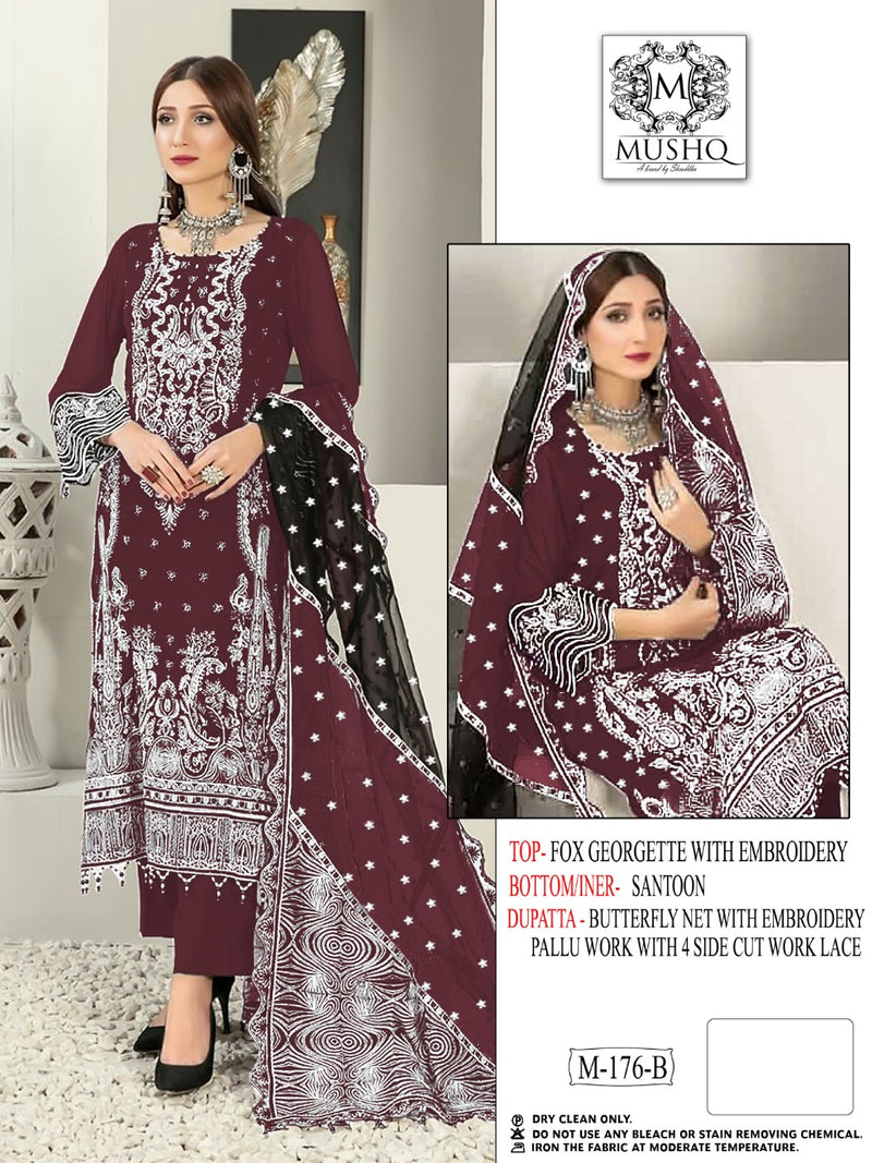 Mushq Dno M 176 B Georgette With Beautiful Heavy Embroidery Work Stylish Designer Pakistani Wedding Wear Salwar Kameez