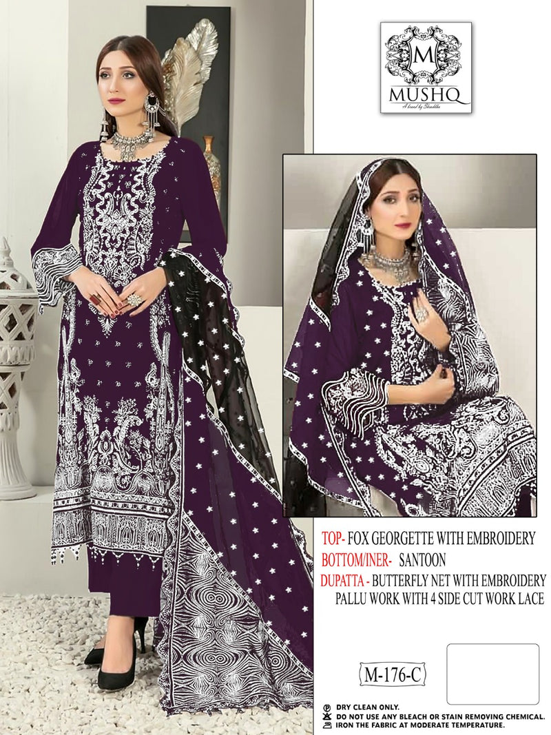 Mushq Dno M 176 C Georgette With Beautiful Heavy Embroidery Work Stylish Designer Pakistani Wedding Wear Salwar Kameez