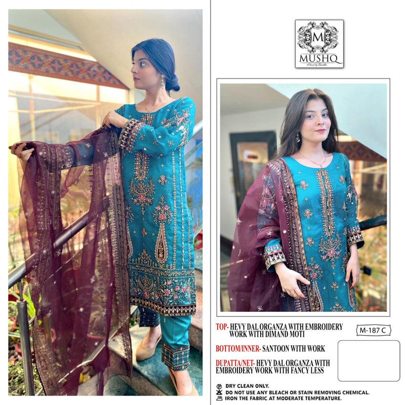Mushq Dno M 187 Organza With Heavy Beautiful Embroidery Work Stylish Designer Pakistani Salwar Kammez