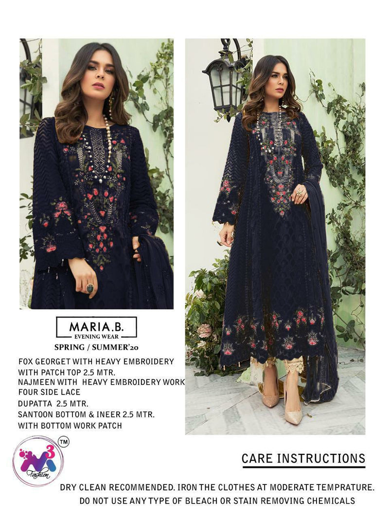 M3 Fashion Launch Maria B Shades 1001 E Fox Georgette With Heavy Embroidery Work Salwar Suit Single Collection
