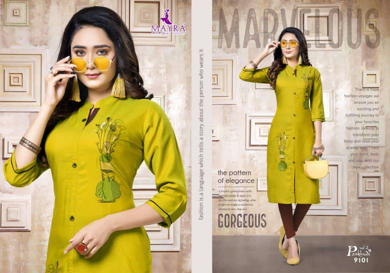 Mayra Pankhudi Vol 2 Rayon Silk Exclusive Designer With Embroidery Work Fancy Readymade Kurtis