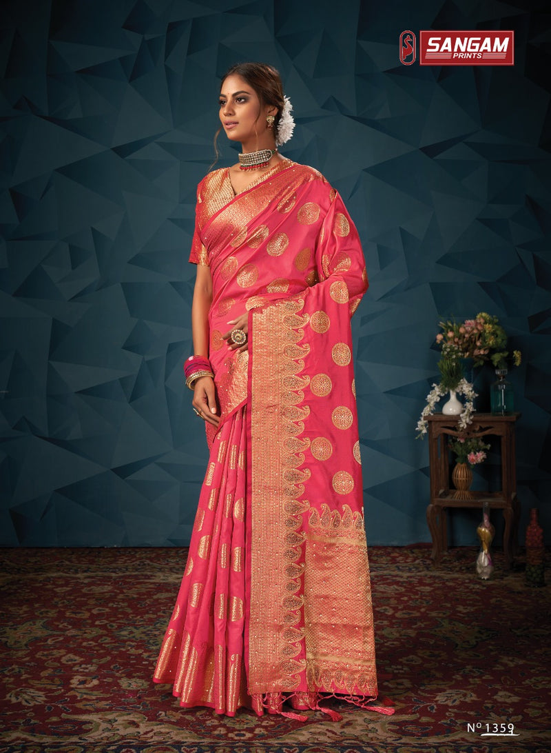 Sangam Print Madhuri Silk Heavy Designer Party Wear Sarees