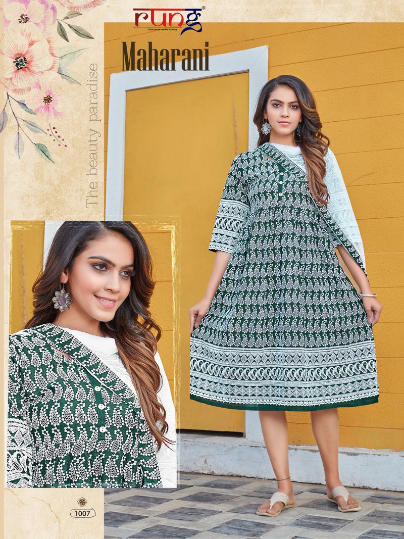 Rung Maharani Chicken Rayon Fancy Party Wear Kurtis With Dupatta