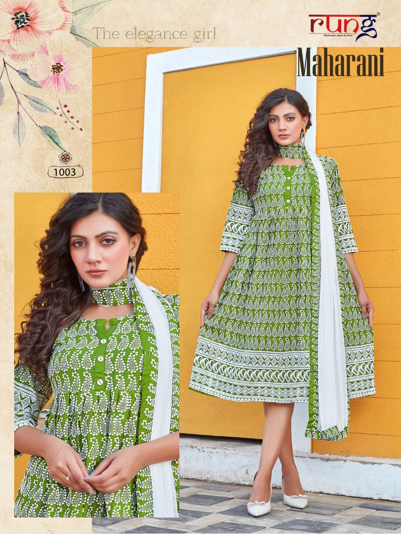 Rung Maharani Chicken Rayon Fancy Party Wear Kurtis With Dupatta