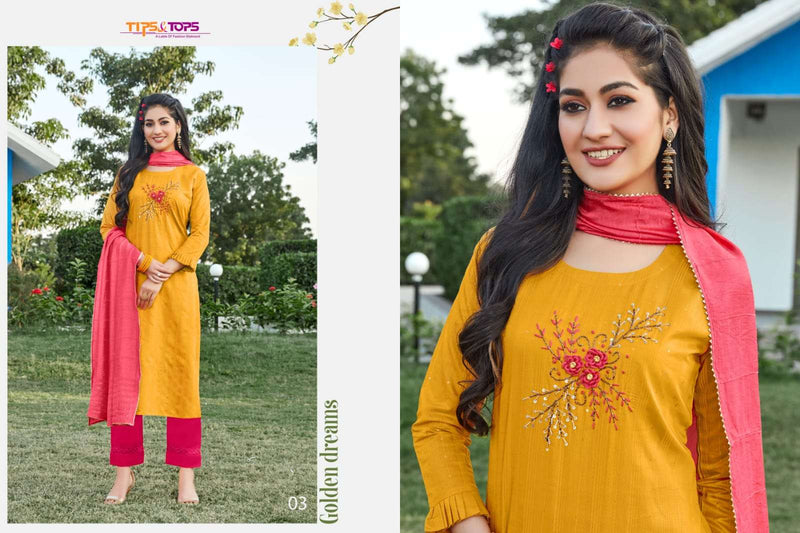 Tips & Tops Mahira Vol 4 Viscose Chanderi Fancy Stylish Festive Wear Kurtis With Beautiful Embroidery Work