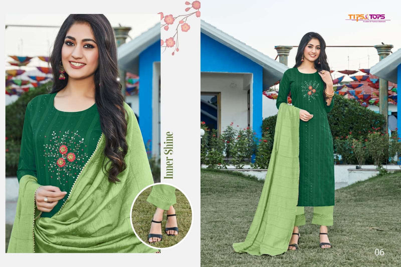 Tips & Tops Mahira Vol 4 Viscose Chanderi Fancy Stylish Festive Wear Kurtis With Beautiful Embroidery Work