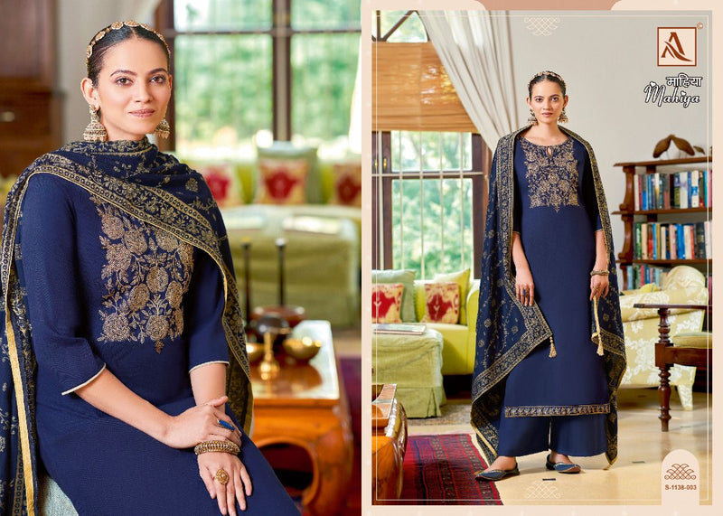 Alok Suit Mahiya Pashmina Embroidery With Sarovski Diamond Work Stylish Designer Festive Wear Salwar Kameez