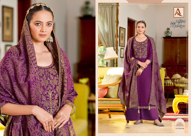 Alok Suit Mahiya Pashmina Embroidery With Sarovski Diamond Work Stylish Designer Festive Wear Salwar Kameez