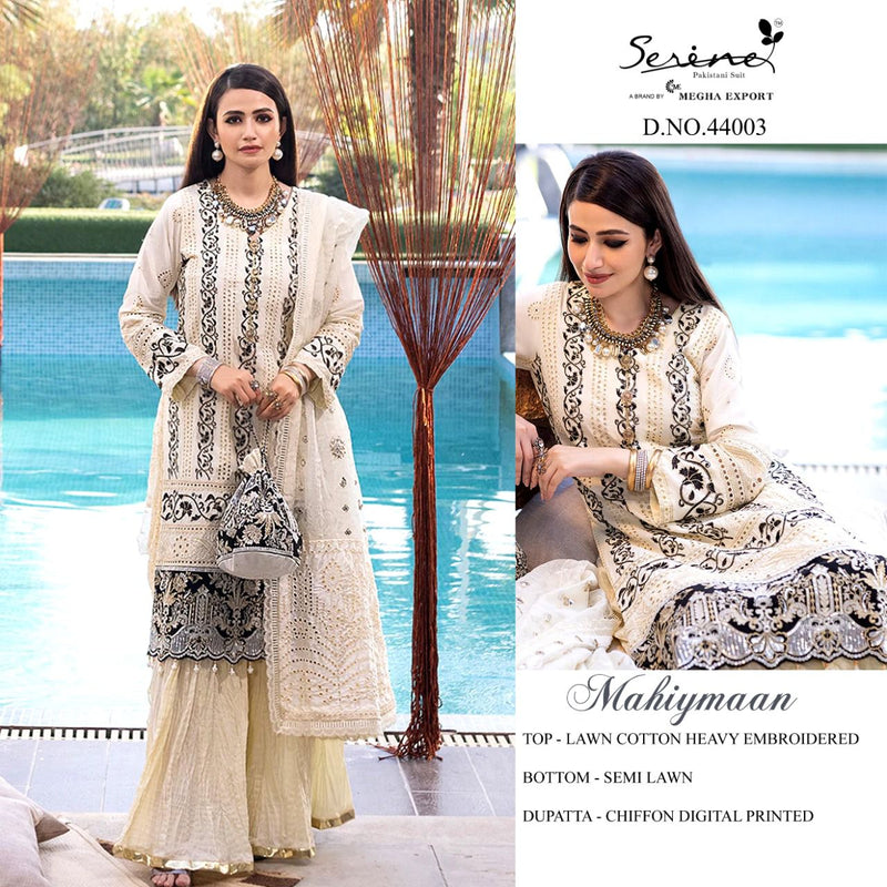 Serene Mahiyamaan Lawn Cotton Heavy Embroidered Pakistani Style Wedding Wear Salwar Kameez