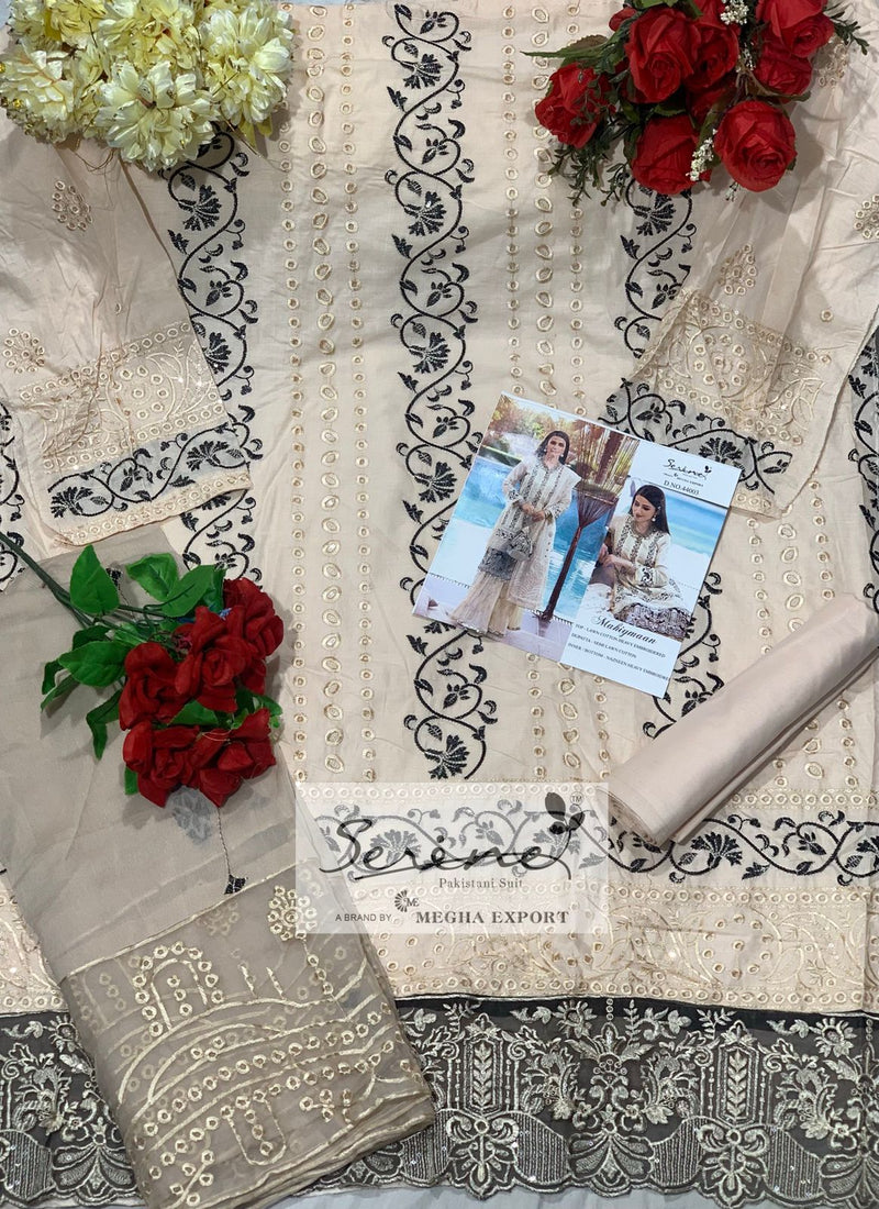 Serene Mahiyamaan Lawn Cotton Heavy Embroidered Pakistani Style Wedding Wear Salwar Kameez