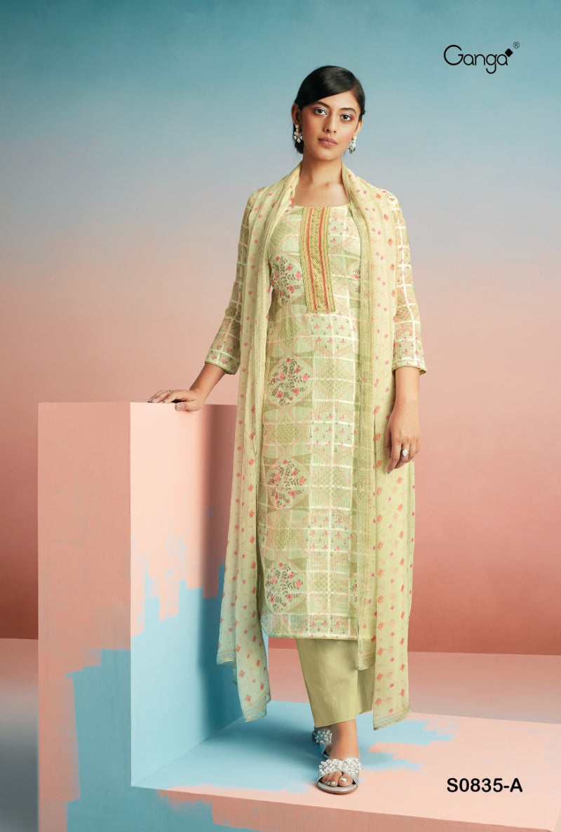 Ganga Mahonia Linen Cotton Printed With Hand Work Festive Wear Salwar Suits