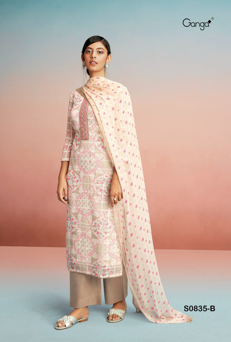 Ganga Mahonia Linen Cotton Printed With Hand Work Festive Wear Salwar Suits