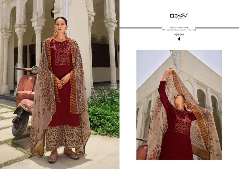 Zulfat Designer Suits Mahonia Vol 3 Pure Jam Cotton Embroidered Salwar Suit