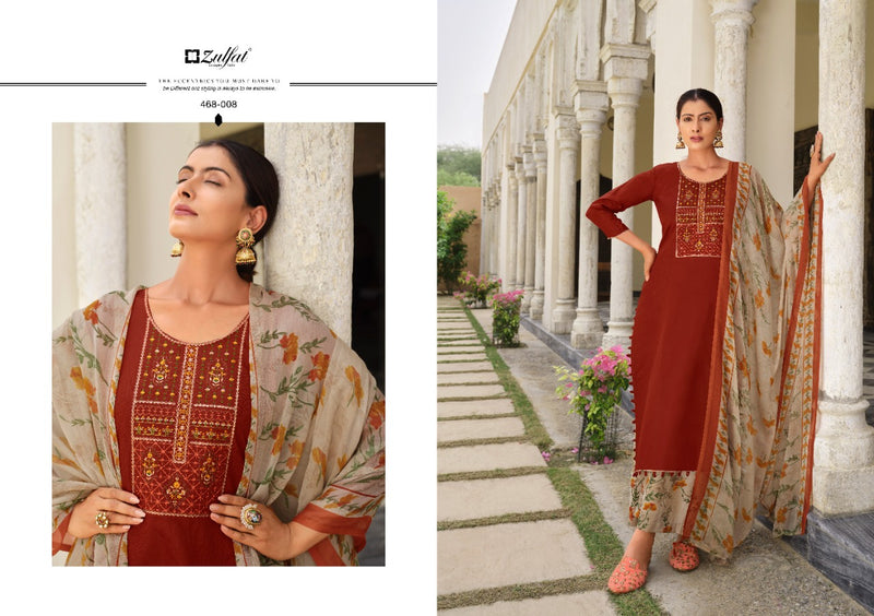 Zulfat Designer Suits Mahonia Vol 3 Pure Jam Cotton Embroidered Salwar Suit