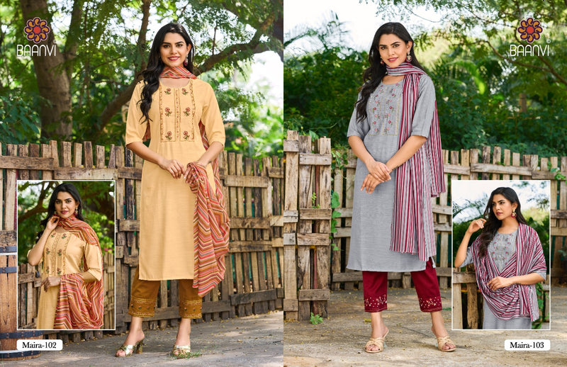 Baanvi Maira Fancy Embroidered Party Wear Kurtis With Pant Style Bottom & Dupatta