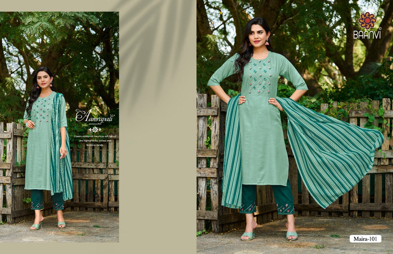 Baanvi Maira Fancy Embroidered Party Wear Kurtis With Pant Style Bottom & Dupatta