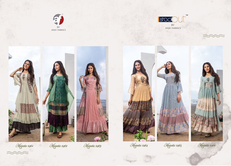 Anju Fabrics Majestic Georgette With Heavy Embroidery Stylish Designer Party wear Long Kurti