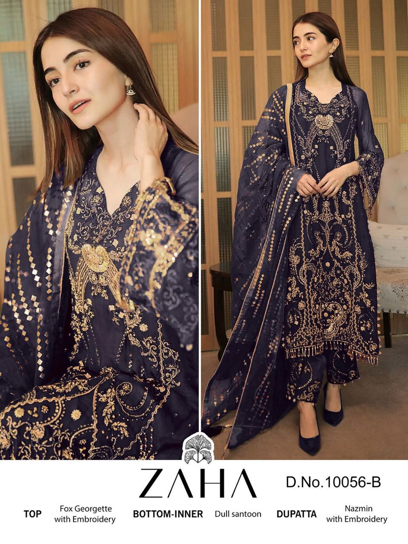 Zaha Malika 10056 B Georgette With Beautiful Embroidery Work Stylish Designer Party Wear Pakistani Salwar Kameez
