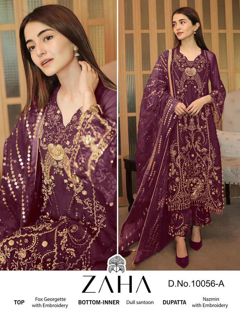Zaha Malika 10056 A Georgette With Beautiful Embroidery Work Stylish Designer Party Wear Pakistani Salwar Kameez