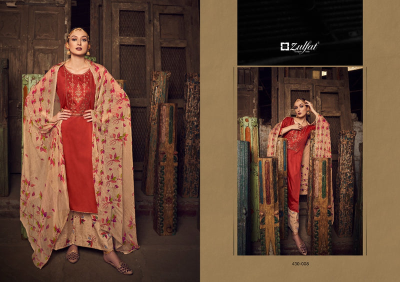 Zulfat Designer Suits Manohari Jam Cotton Embroidered Party Wear Salwar Suits