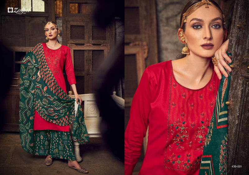 Zulfat Designer Suits Manohari Jam Cotton Embroidered Party Wear Salwar Suits