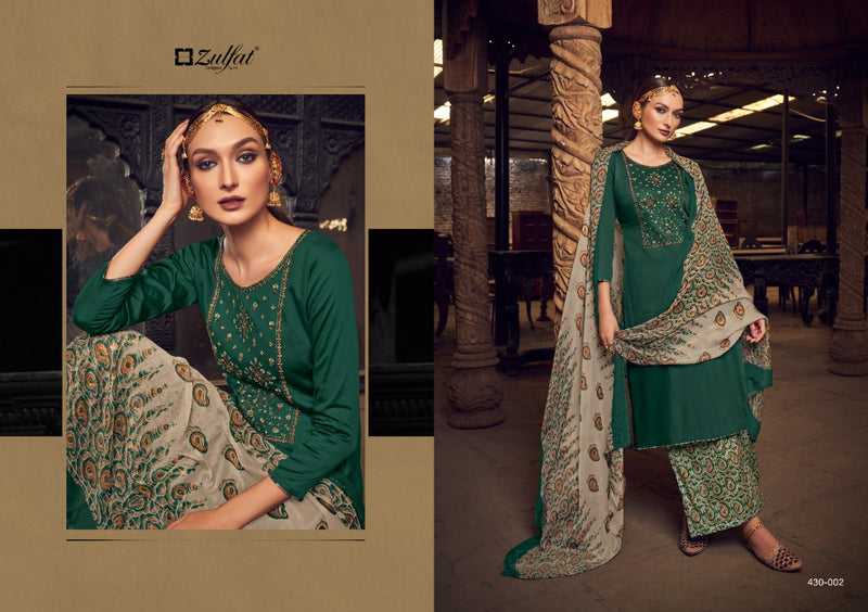 Zulfat Designer Suits Manohari Jam Cotton Embroidered Party Wear Salwar Suits
