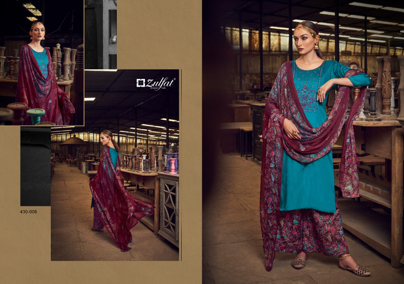 Zulfat Designer Suits Manohari Jam Cotton Embroidered Party Wear Salwar Suits