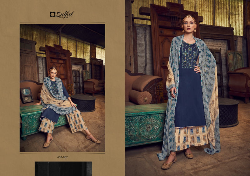 Zulfat Designer Suits Manohari Jam Cotton Embroidered Party Wear Salwar Suits