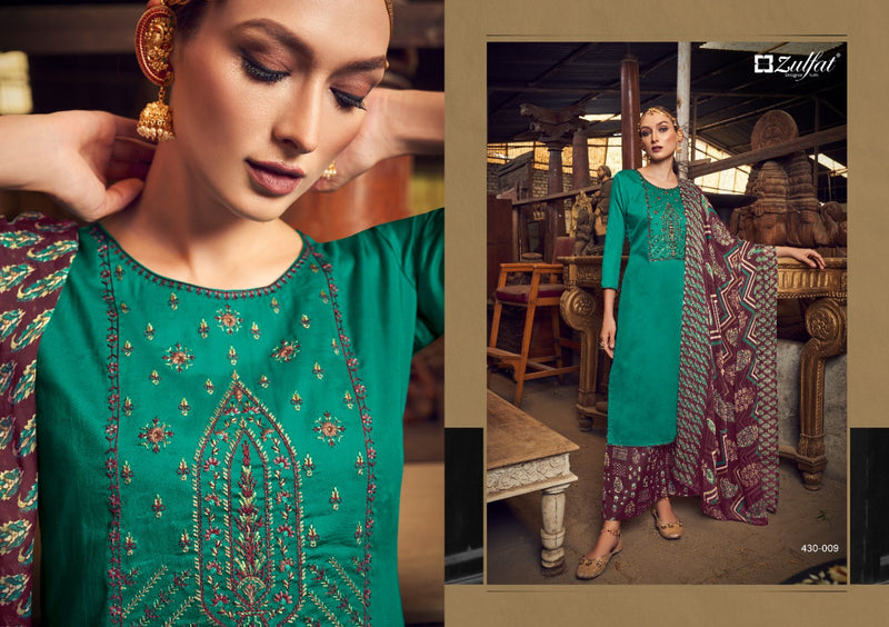 Zulfat Designer Suits Manohari Jam Cotton Embroidered Party Wear Salwar Suits