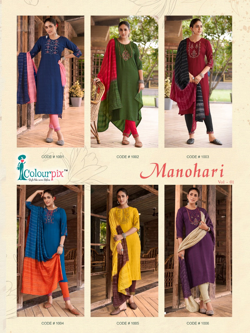 Colourpix Manohari Vol 1 Viscose With Heavy Embroidery Work Stylish Designer Casual Wear Kurti