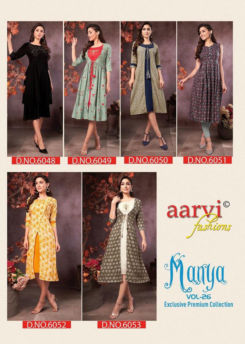 Aarvi Fashion Manya Vol 26 Rayon Fancy Party Wear Kurtis