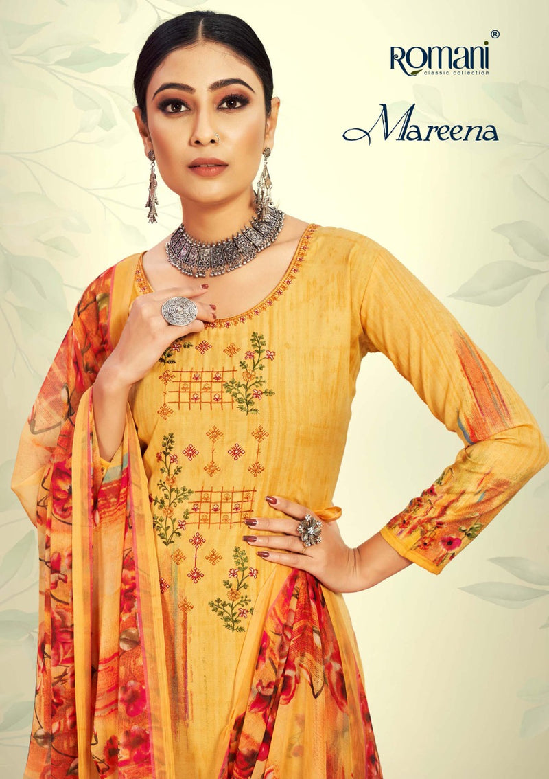 Romani Mareena Soft Cotton Digital Printed Festive Wear Salwar Suits With Embroidery Work