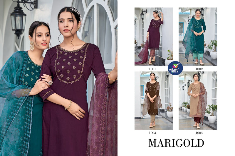 Vitara Fashion Marigold Silk With Heavy Beautiful Embroidery Work Stylish Designer Fancy Kurti