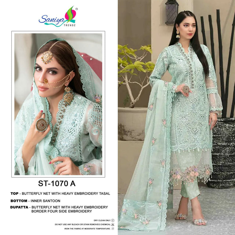 Saniya Trendz Maria B Hit ST 1070 Butterfly Net Heavy Embroidered Pakistani Style Party Wear Salwar Kameez
