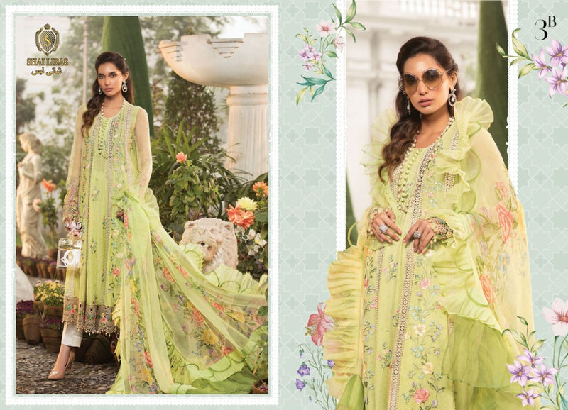 Shai Libaas Maria B Luxury Lawn Collection Cambric Cotton Pakistani Style Embroidered Party Wear Salwar Suits