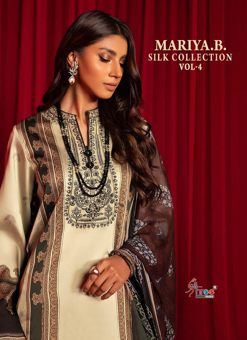 Shree Fabs Maria B Silk Collection Vol 4 Jam Satin With Embroidery Work Stylish Designer Salwar Kameez