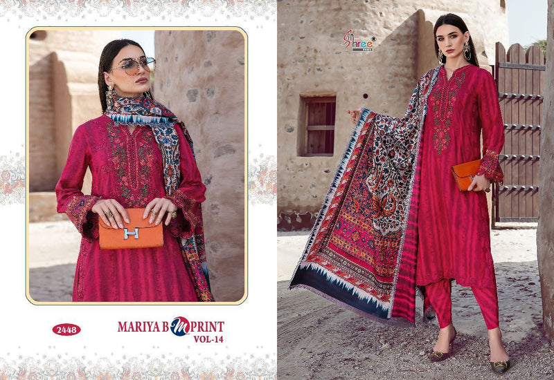 Shree Fabs Mariya B m Print Vol 14 Pure Cotton With Heavy Embroidery Work Stylish Designer Pakistani Casual Wear Salwar Kameez