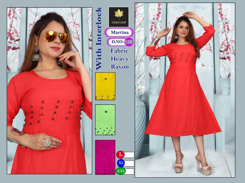 Gold Leaf Martina Rayon Fancy Casual Wear Kurtis