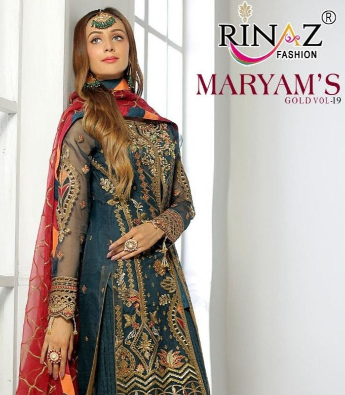 Rinaz Fashion Maryam Gold B Vol 19 Georgette With Heavy Embroidery Work Stylish Designer Pakistani Salwar Kameez
