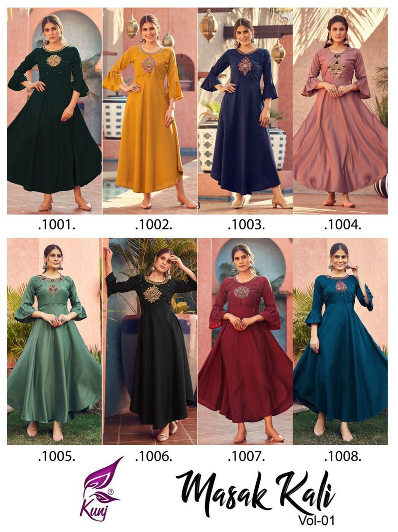 Masak Kali Dno 1001 To 1008 Silk Fancy Wear Stylish Designer Party Wear Long Kurti