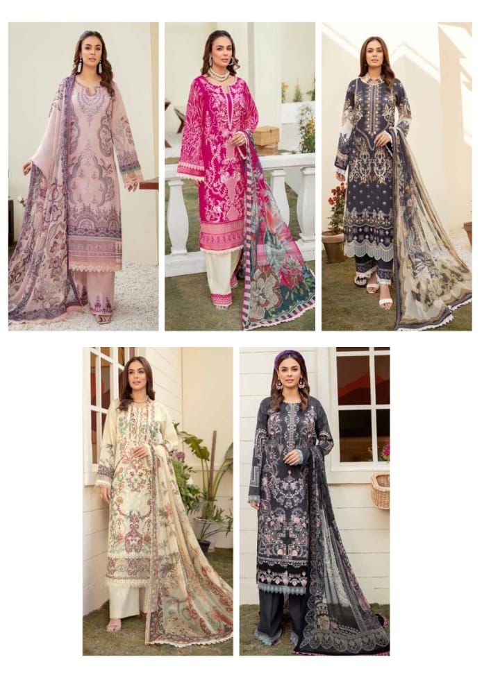 Safeenaz Mashaal Lawn Cotton Embroidered Pakistani Style Party Wear Salwar Suits