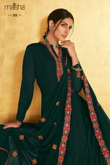Maisha Maskeen Vol 2 Viscose Georgette Designer Gown Style Long Party Wear Kurtis With Bottom & Dupatta