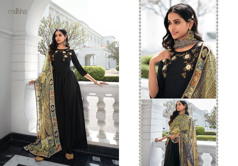 Maisha Masleen Viscose Muslin Embroidered Designer Party Wear Kurtis With Bottom & Dupatta