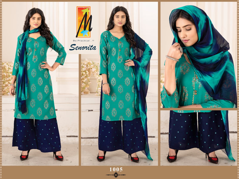 Master Senorita Heavy Rayon Festive Wear Kurtis Set With Plazo & Dupatta