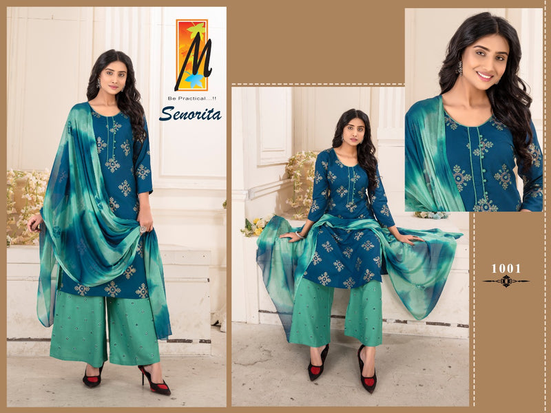 Master Senorita Heavy Rayon Festive Wear Kurtis Set With Plazo & Dupatta