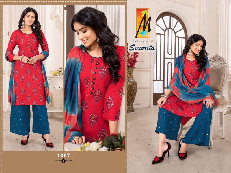 Master Senorita Heavy Rayon Festive Wear Kurtis Set With Plazo & Dupatta