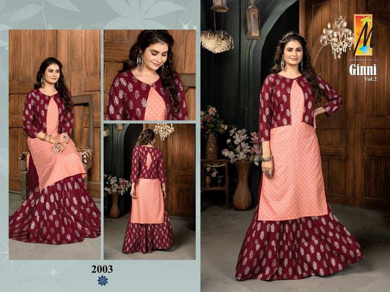 Master Ginni Vol 2 Heavy Rayon Festive Wear Kurtis With Koti & Skirt