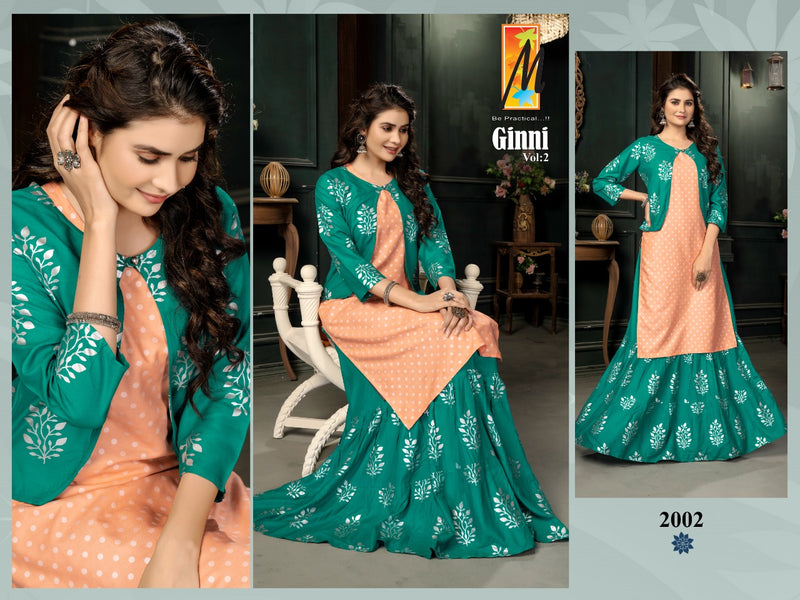 Master Ginni Vol 2 Heavy Rayon Festive Wear Kurtis With Koti & Skirt