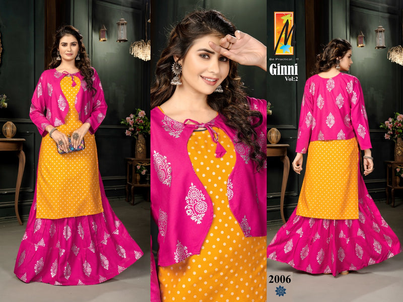 Master Ginni Vol 2 Heavy Rayon Festive Wear Kurtis With Koti & Skirt