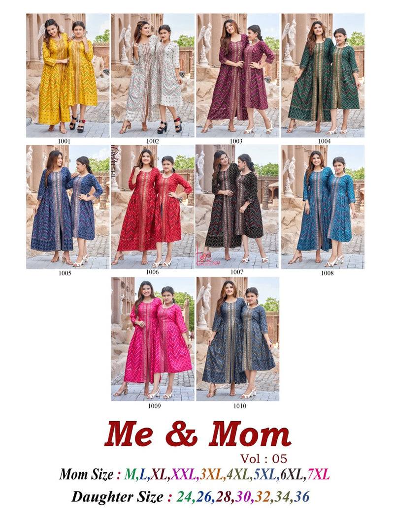 Banwery Fashion Me & Mom Vol 5 Rayon With Foil Printed Work Stylish Designer Fancy Long Kurti
